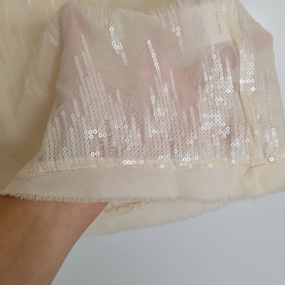 Brochu Walker Sheer Silk Chevron Sequins Pattern Blouse Small Shimmer Beige - Picture 8 of 15
